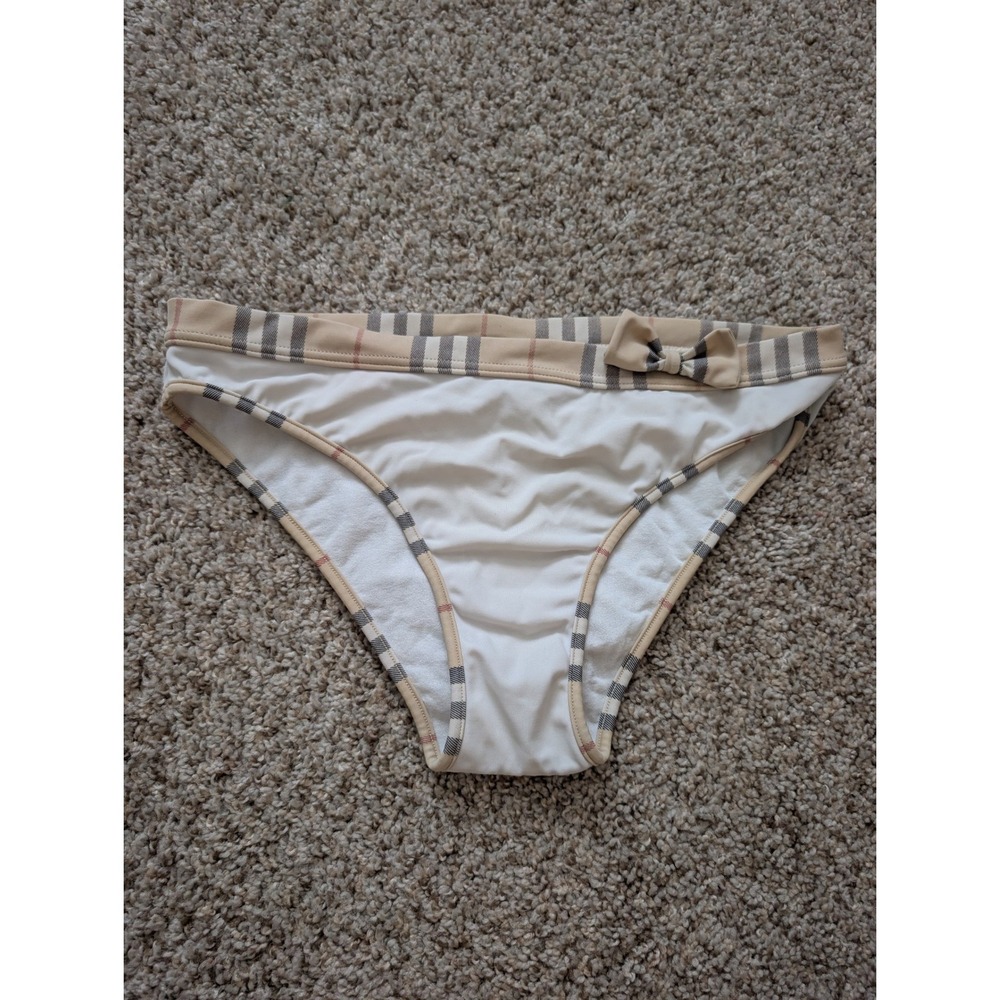 Burberry London Nova Check Trim Bikini Bottoms Cream White Bow Made in Italy L